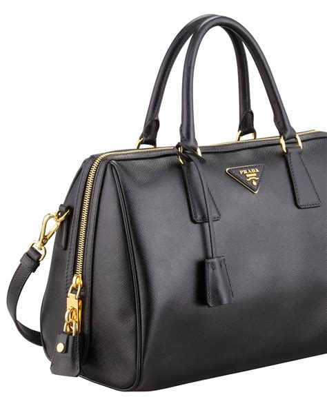 Prada Saffiano Bowler Bag with Strap, Black (Nero) 